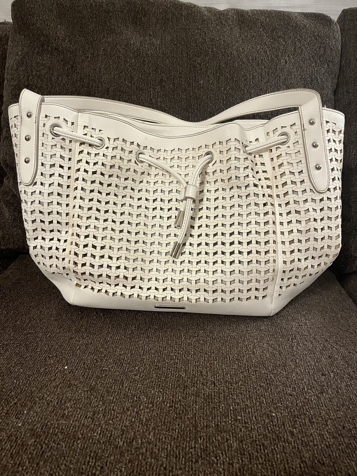Chaps White “Lattice” Faux Leather Shoulder Bag/Purse For Women