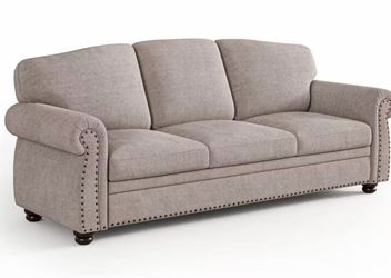 ONBRILL 90 Inch Rolled Arm Sofa for Living Room, Deep Seat Nailhead Trim Couch, Comfy 3 Seater Chenille Couch w/Wooden Leg, Springs Seat Cushion, Larg