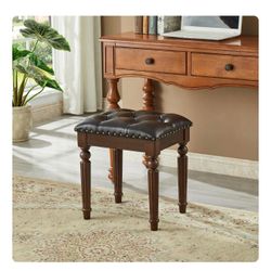 Vanity Bench Stool with Microfiber Leather Cushion Solid Wood Legs for Bedroom, Makeup Room, Dressin