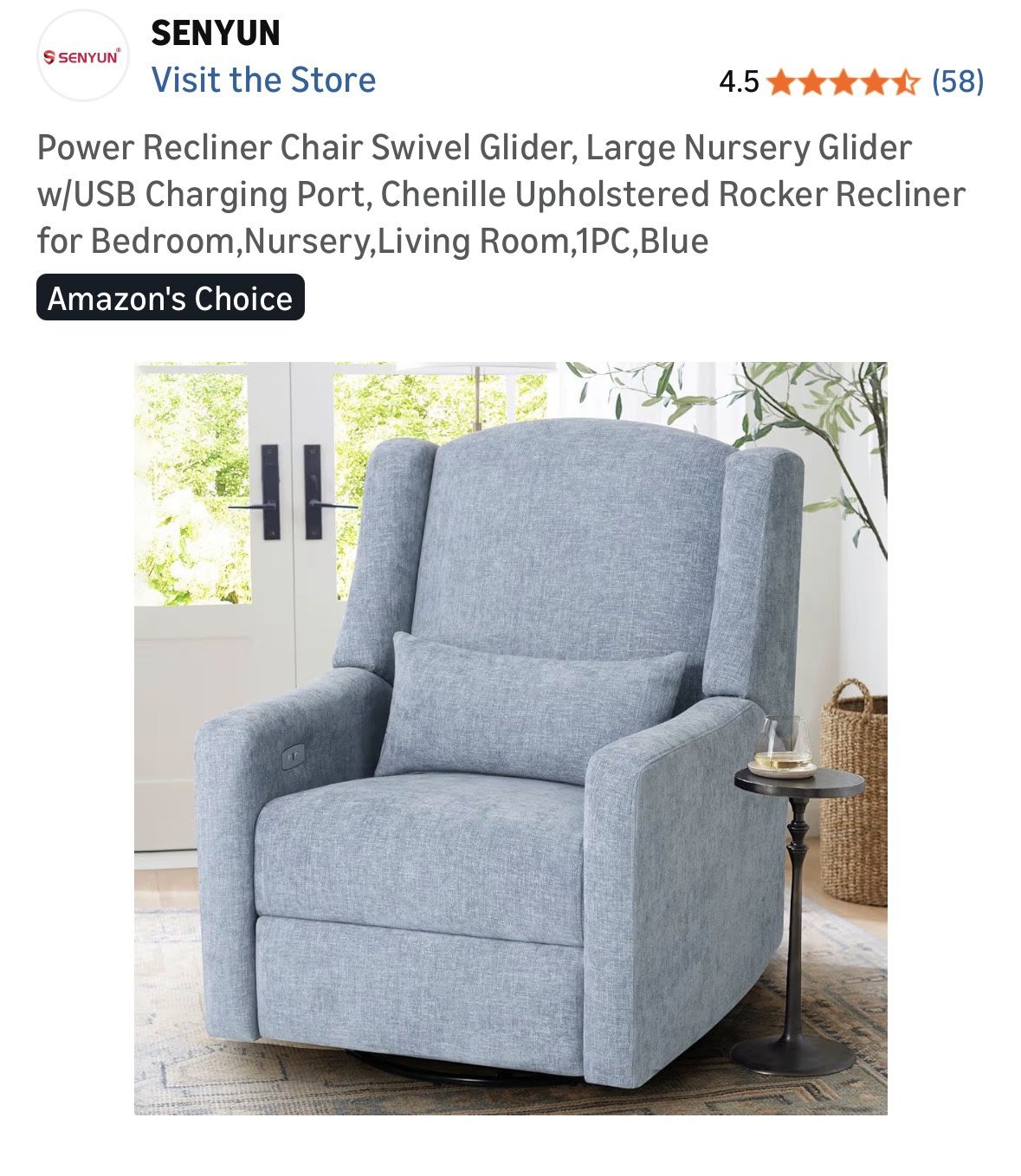 Like New Power Recliner Chair Swivel Glider, Large Nursery Glider w/USB Charging Port, Chenille Upholstered Rocker Recliner for Bedroom, Nursery, Livi