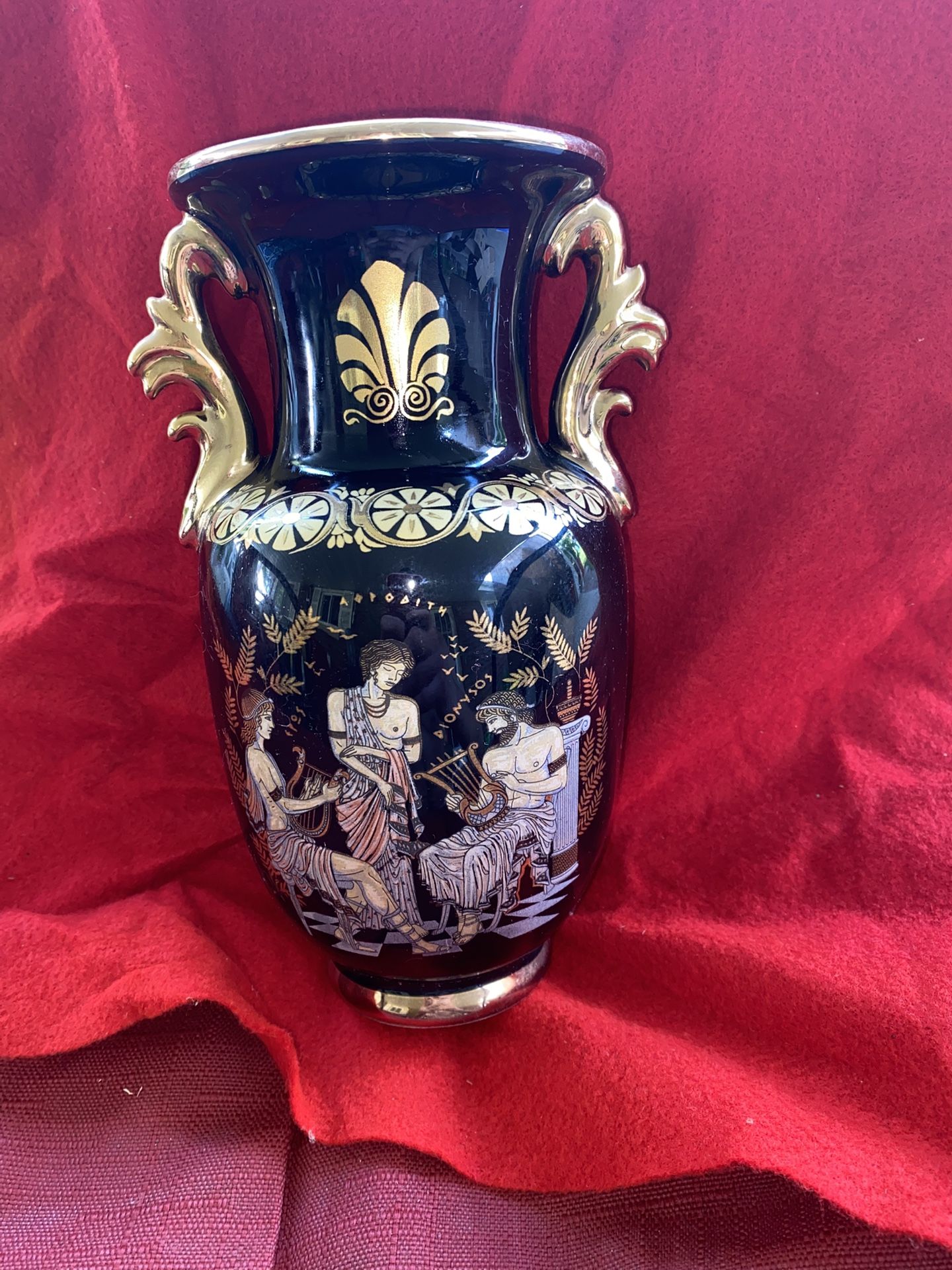8.5 inch 24k Black & Gold Handmade In Greece Imported From Greece Greek Ceramic Vase