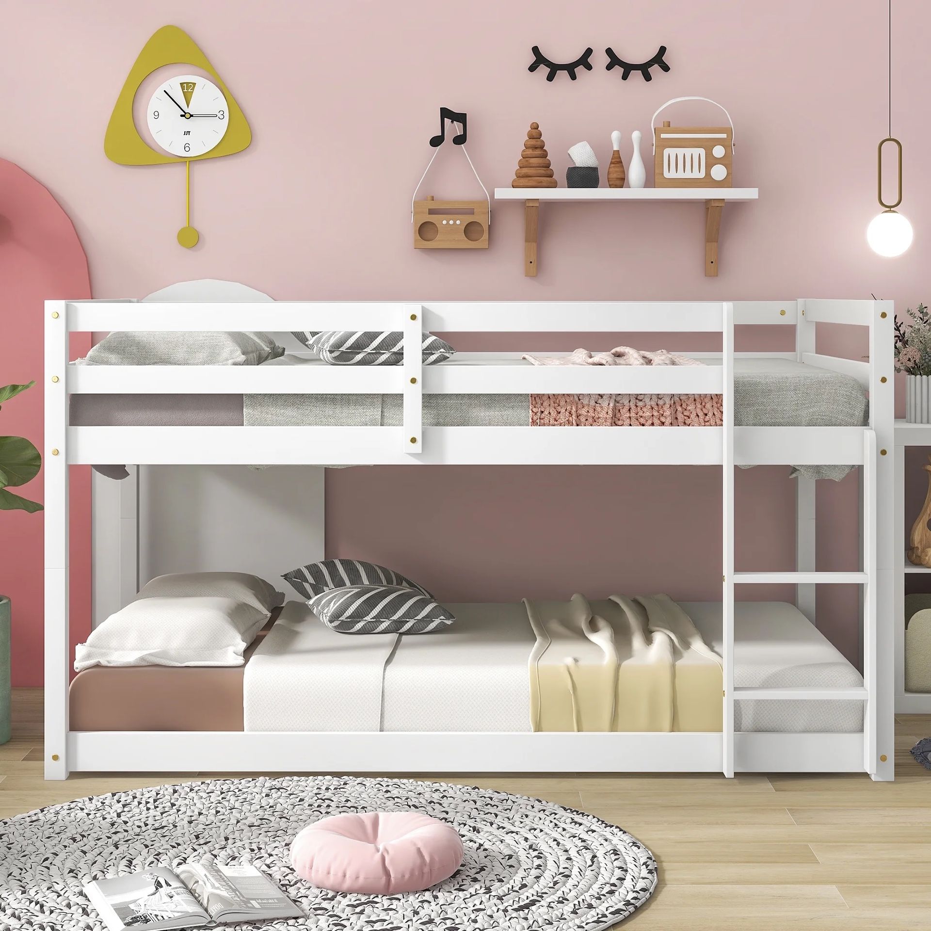 White Bunk Bed with Ladder for Kids
