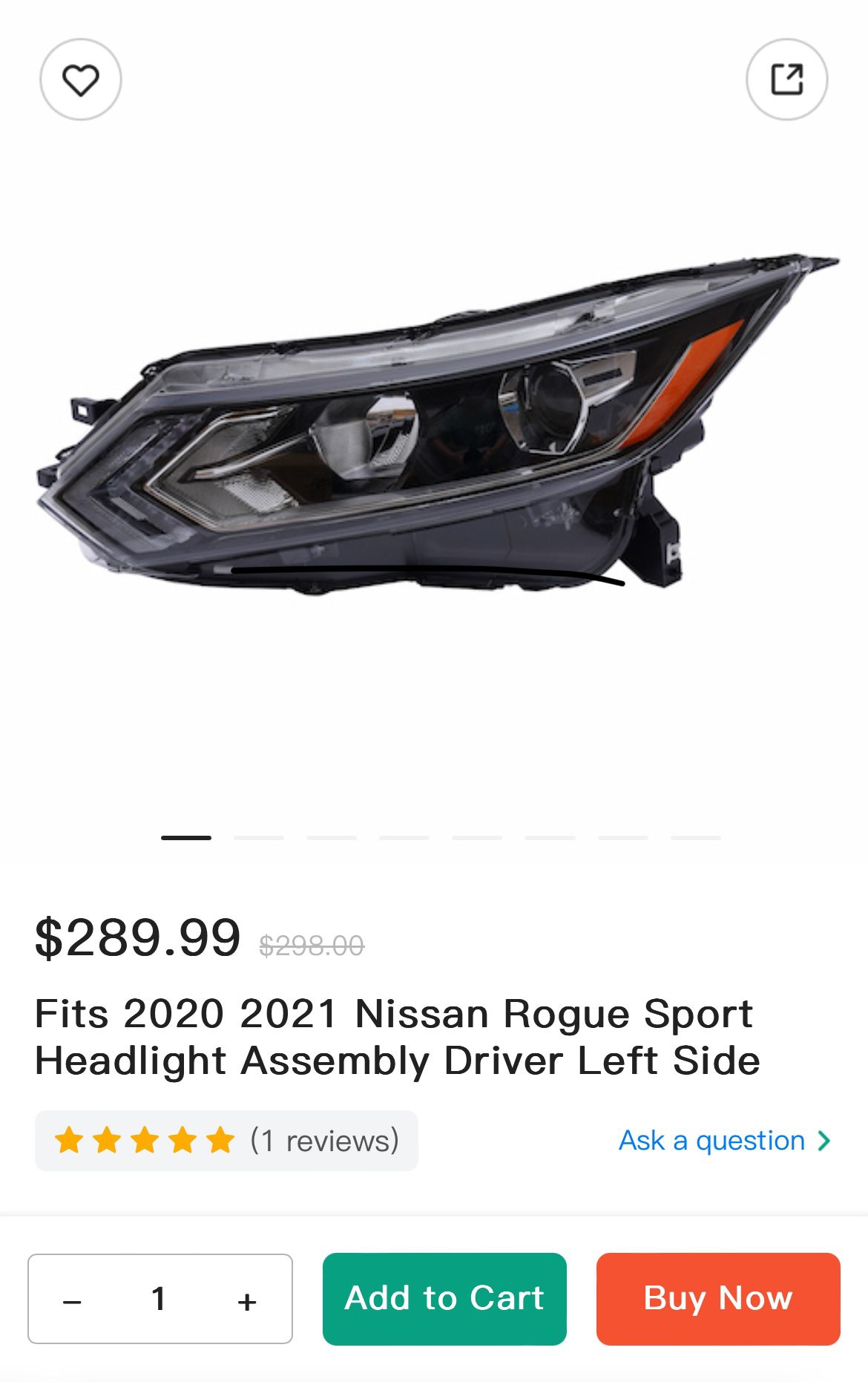 Fits 2020 2021 Nissan Rogue Sport Headlight Assembly Driver Left Side