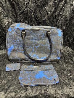 3-Piece Blue and Black Floral Tote Bag Set