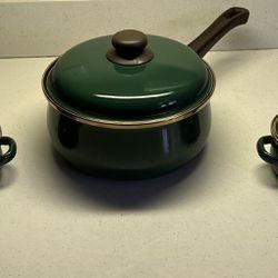 Vintage Encore 3 Qt Saucepan Green Pot With Lid Non-stick