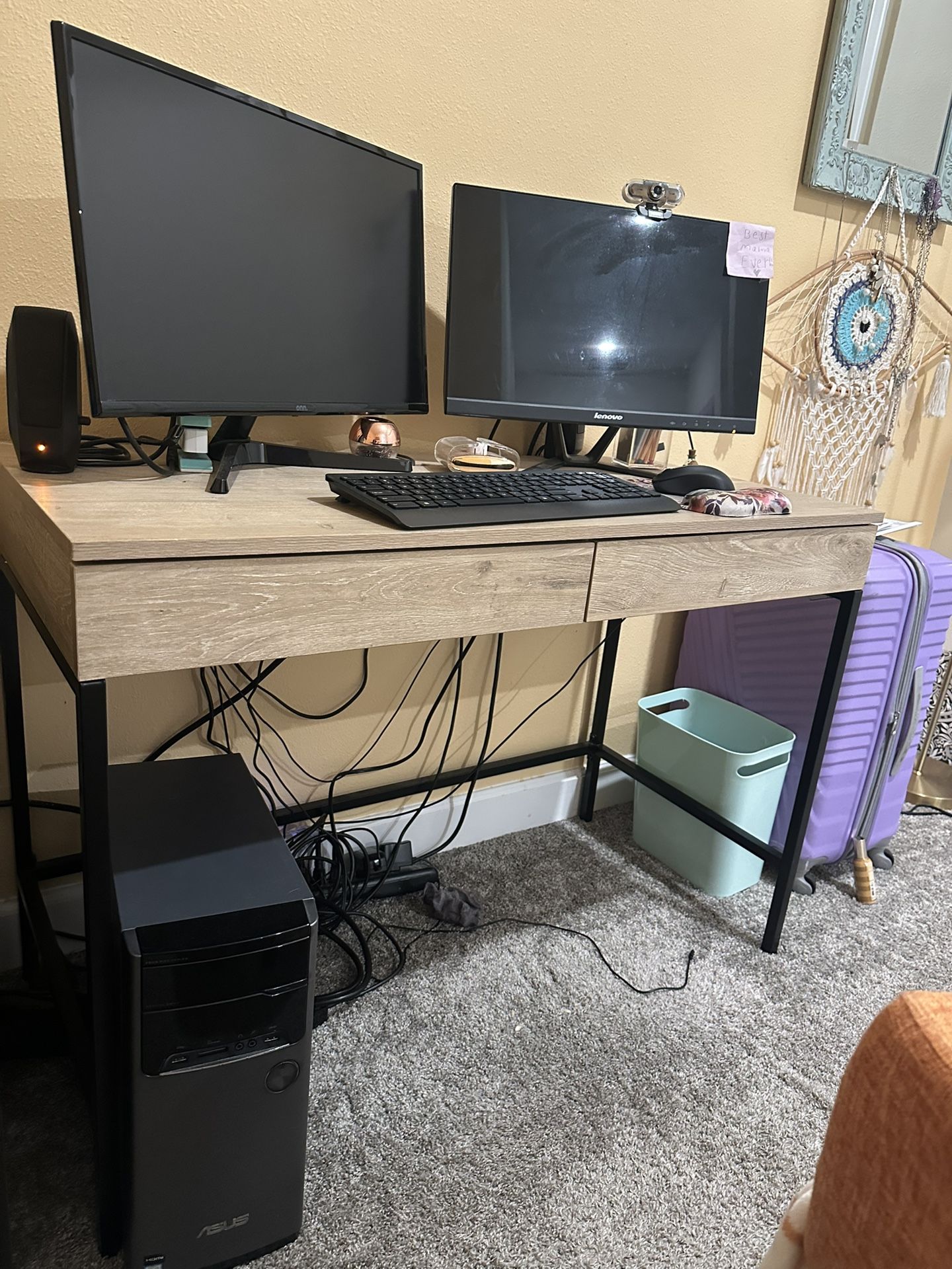 Oak Writing Desk With Charging Station