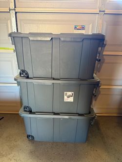 Large Gray Rolling Storage Totes – Set of 3