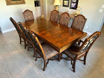 MAKE OFFER - Formal Dining Room Table with 8 Chairs - CUSTOM PADS INCLUDED! OBO