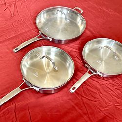 Calphalon Classic Stainless Steel Sauté and Frying Pans with Tempered Glass Lids (set of 3)