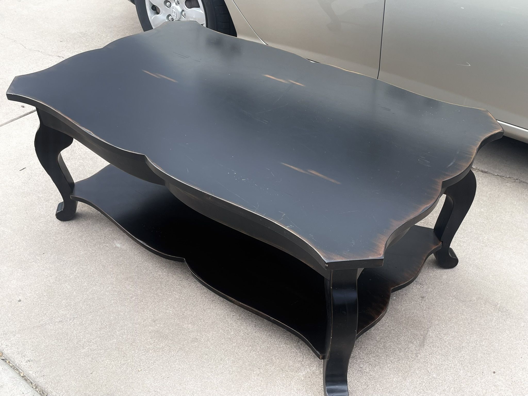 Gorgeous Large 50” Rustic French Country Farmhouse Distressed Black Coffee Table Cocktail Table