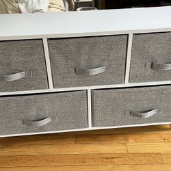 White Grey 5 Drawer Fabric
