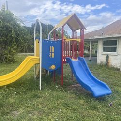 🌈 Kids Playground Set – Slides, Climber, and Playhouse