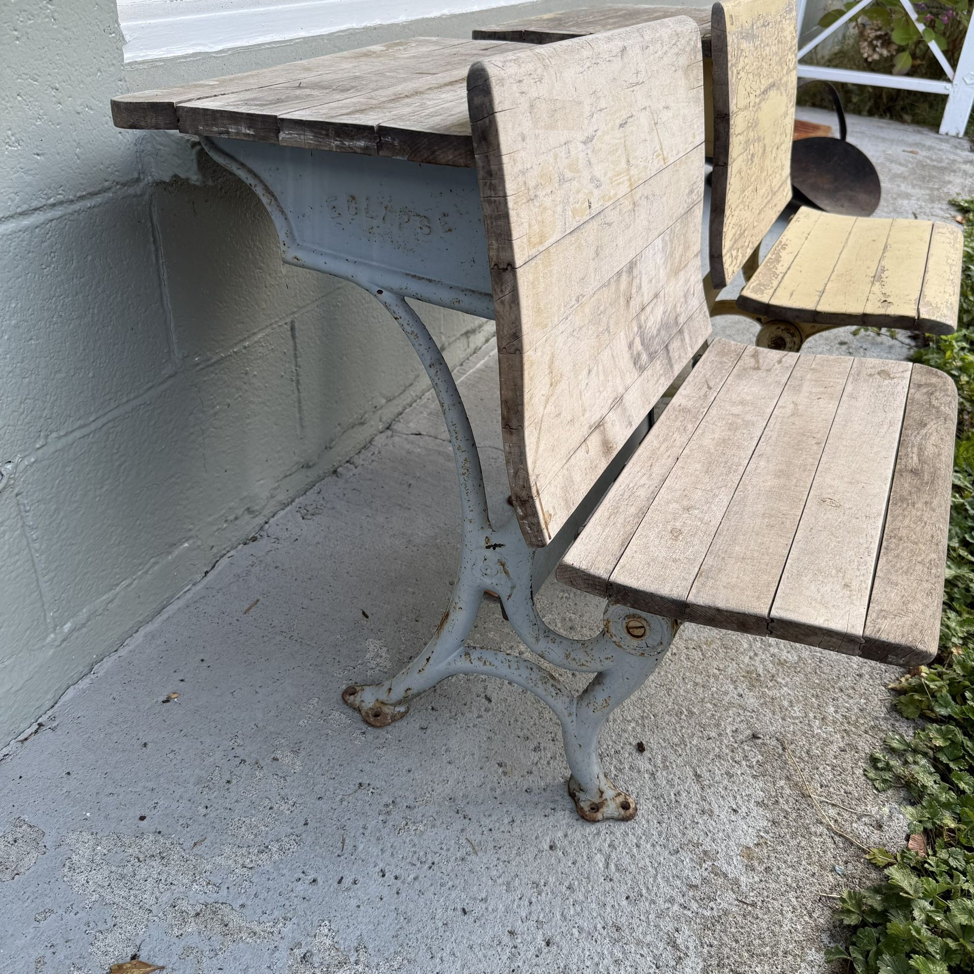 2 Iron Wood Vintage School Desks