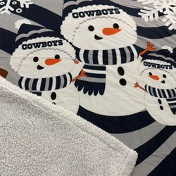 New Cowboys Snowman Sherpa Holiday Throw Blanket. Size 60” x 50”