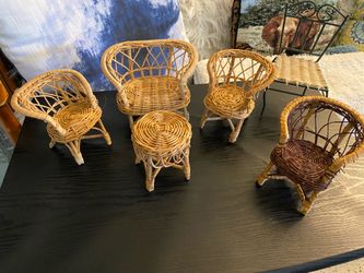 Vintage doll furniture, wicker