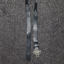 Tylie Malibu Black Leather Studded Belt with Cross Buckle