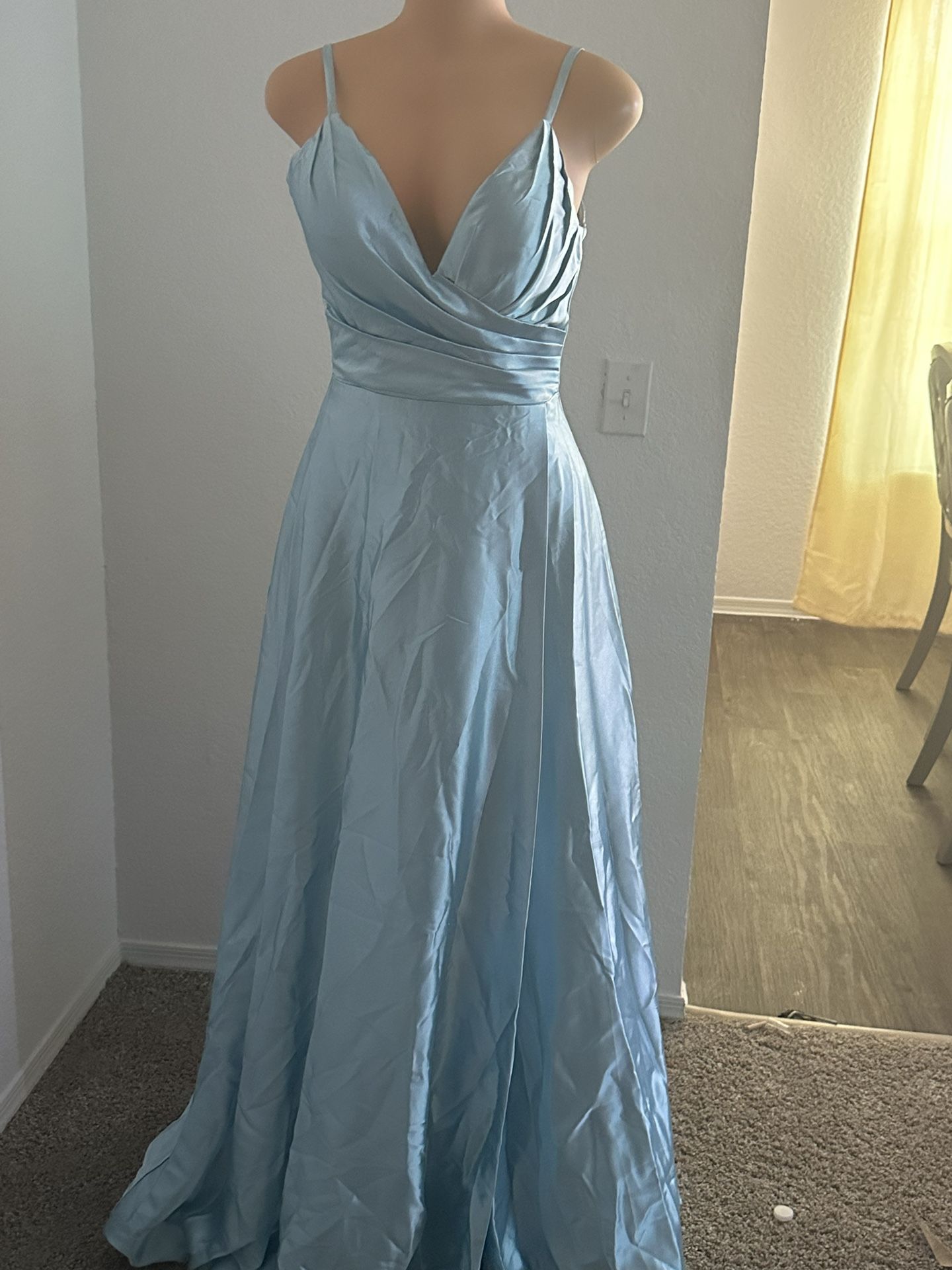 Light Blue Satin Prom Dress 