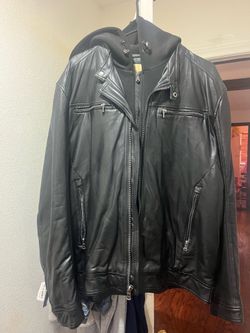 MICHAEL KORS Hooded Leather Jacket Size Mens/XL