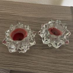 Pair Of Crystal Candle Holders 
