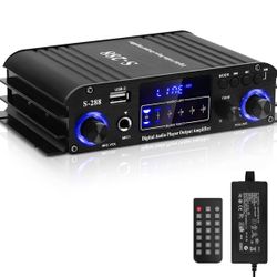 S-288 Bluetooth 5.0 HiFi Mini Audio Component Amplifier Receiver 4.0CH RMS 40Wx4 Max. 600W Integrated Power Amp for Home Speakers