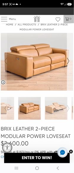 Brix Leather 2 Piece Modular Power Loveseat Couch