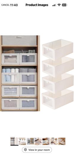Pradnel Linen Closet Organizers And Storage, 4 Pack Storage Bins Baskets for Organization Foldable Organizer with Clear Window Organizing Clothing, Je