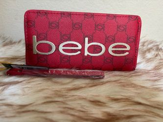 Bebe Red Monogram Zip-Around Wallet