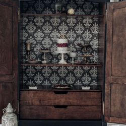 Antique Armoire with Matching Buffet and Table (Vintage Furniture Rustic Chic Distressed Hutch)