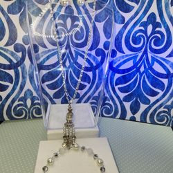 #1521  LOT BEAUTIFUL VINTAGE SET PEARLS 3 ITEMS 
