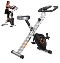Folding Exercise Bike - 5 IN 1 Foldable Stationary Bike for Home Gym Workout, Upgraded Indoor Cycling Bikes with 6.6 LBS Flywheel, 380 LBS Capacity an