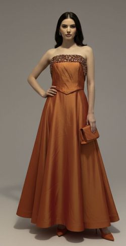 Embellished Two-Piece Orange 🧡Satin Formal Dress – Size M