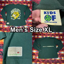Kids of Immigrants Men's Size XL Green Long Sleeve Shirt Tiger For The People