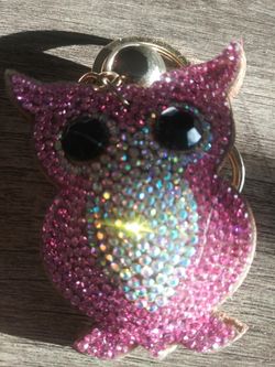 Pink Blinged Out Owl Keychain