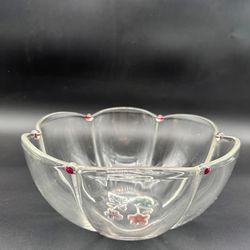 Vintage Mikasa Glass Serving Bowl Scalloped Design Flowers