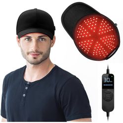 RED LED lights Hair Cap, Black