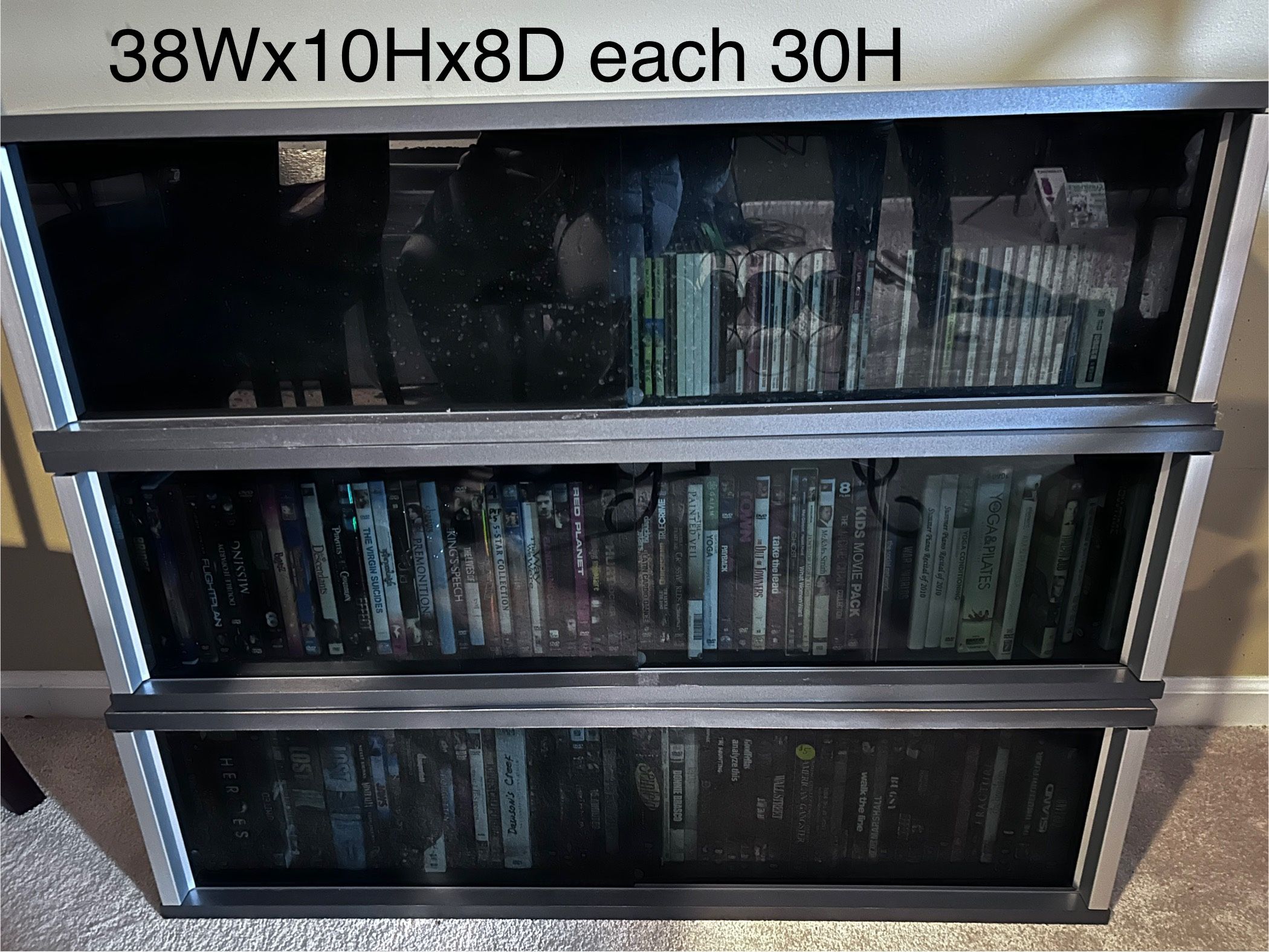 Stackable AUVI cabinets with sliding doors 38Wx10Hx8D each