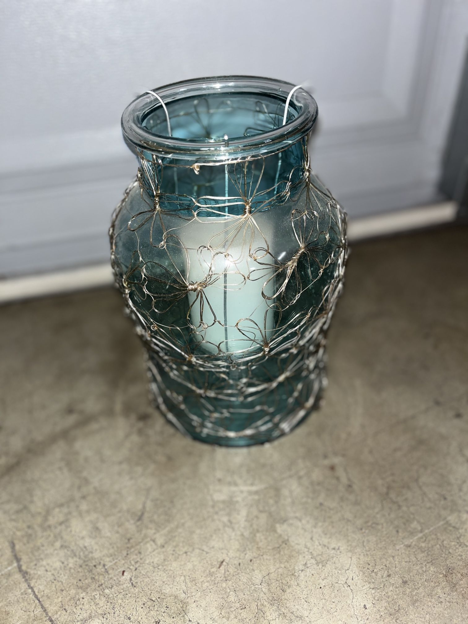 Vintage Wire Decal Glass Lantern