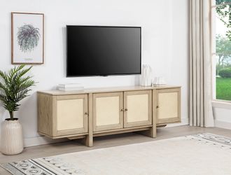 Kailani Beige Oak 79-inch 4-door Cane TV Stand Media Console