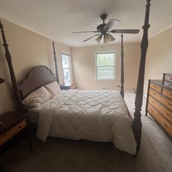 Queen Size Bed, Mattress, Two Side Tables, Mirror, 2 Armours