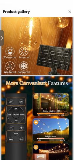 150ft Solar Outdoor String Lights with Remote - USB Rechargeable Solar Powered Outdoor Patio Lights - Timer, Dimmable Shatterproof ST38 Bulbs for Back