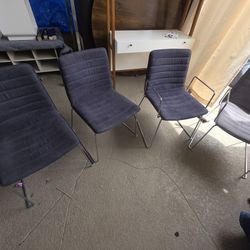 Set of 3 Modern Gray/ 1 Black Upholstered Dining / Accent Chairs – Chrome Sled Base