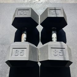 85 lbs Hex Rubber Dumbbell Weights….  Home Gym Fitness…