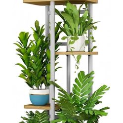 LINZINAR Plant Stand Indoor 4 Tier 5 Potted Multiple Plant Shelf Stands for Garden Corner Balcony Living Room White