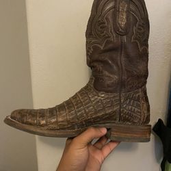 Square Toe Boots Crocodile Skin