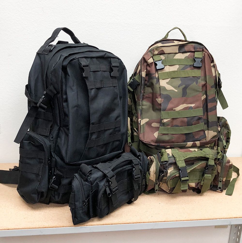 New $25 each 55L Outdoor Sport Bag Camping Hiking School Backpack (Black or Camouflage)