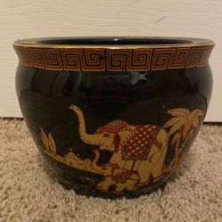Elephant Black Fishbowl Plant Pot Ceramic