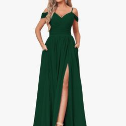 Emerald Green Off The Shoulder Bridesmaid Dress