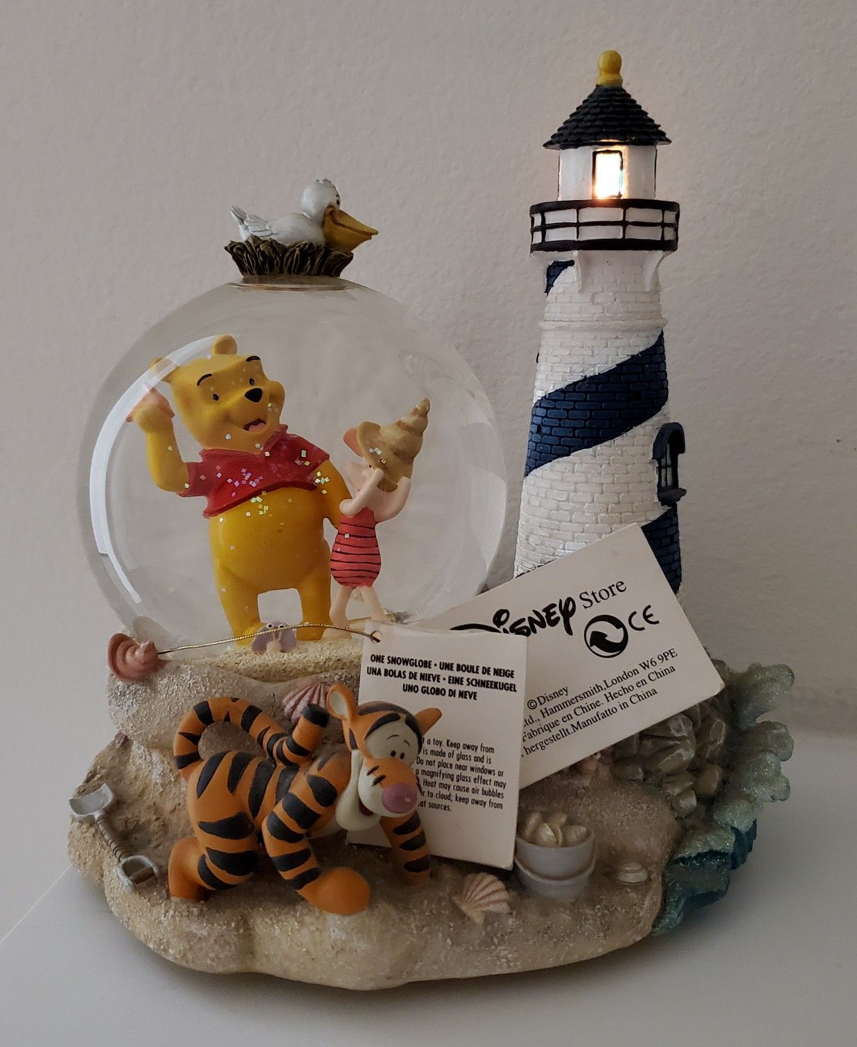 Disney Winnie The Pooh lighthouse musical snowglobe light-up water snow globe collectible statue