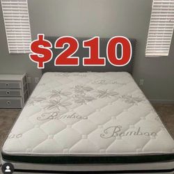 BRAND NEW “LUXURY EURO PILLOW TOP BAMBOO” MATTRESSES 💯 COLCHONES NUEVOS PILLOW TOP 💯  💥12 inches thick 💥   Queen $210❌ $270 With Box Spring 💥  FU