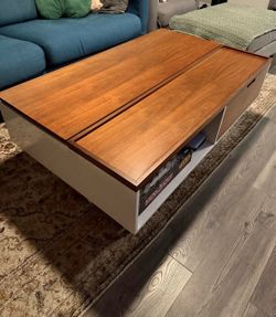 Mid-Century Modern Walnut Lift-Top Coffee Table w/ Storage & Drawer